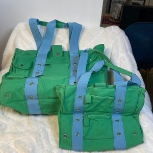 100%cotton canvas set of bags (2) green new